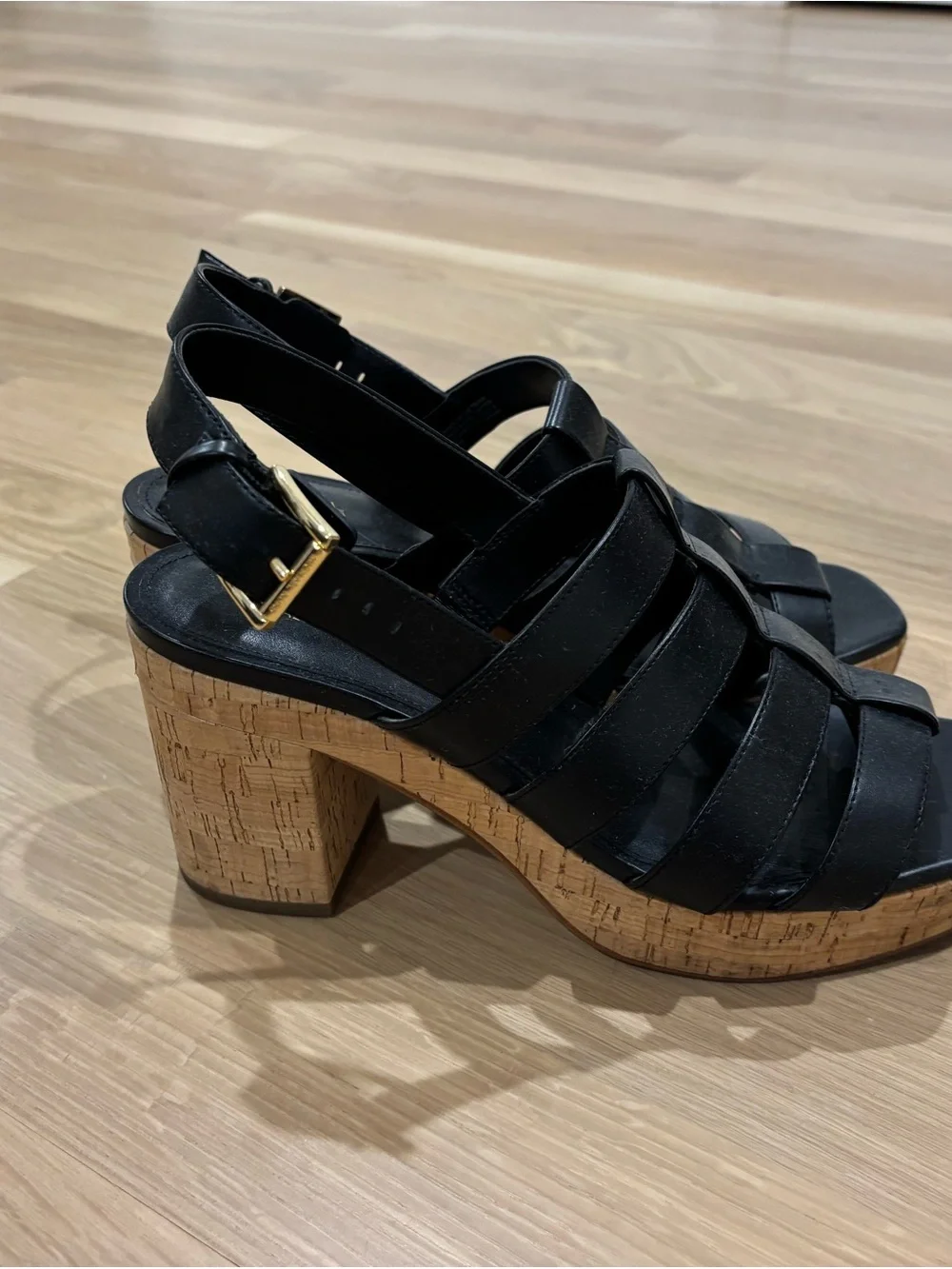 Michael Kors Black Strappy Cork Block Heel Sandals